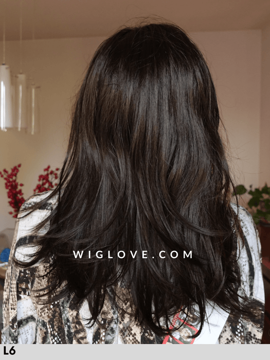 pauline  mono lace  gisela mayer parrucca lunga liscia con frangetta in fibra sintetica tradizionale lacefront riga libera retro aperto