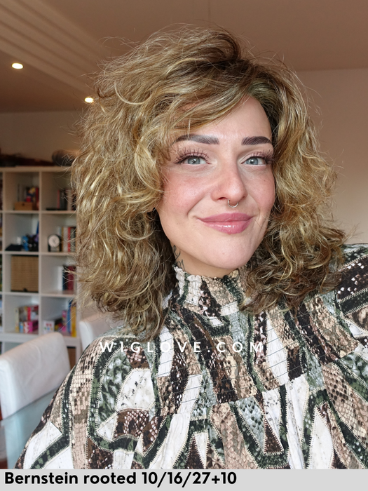 pepa lace  gisela mayer parrucca alle spalle riccia con frangetta in fibra sintetica tradizionale lacefront fatta a macchina