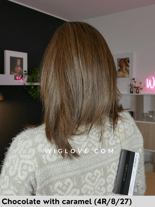 peppermint belle tress parrucca media e scalata piega liscia fibra sintetica termoresistente lacefront riga sinistra retro aperto e fatto a macchina cafè collection