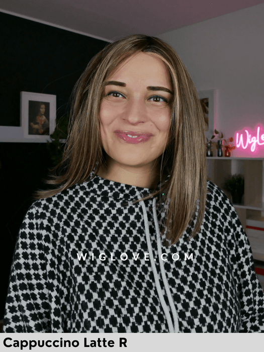 perla belle tress parrucca caschetto lungo liscio piastrabile fibra sintetica termoresistente 100% fatta a mano attaccatura nturale e riga libera