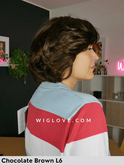 prime lady lace gisela mayer human hair wigs parrucca corta mossa capello naturale riga libera attaccatura naturale lacefront retro aperto e fatto a macchina tg M tg L chocolate brown L6