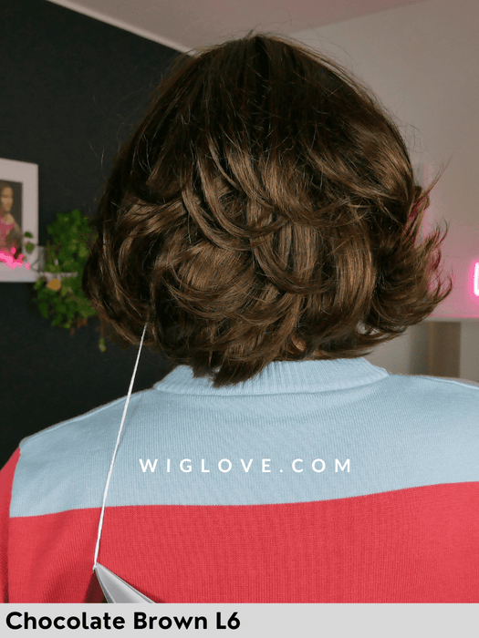 prime lady lace gisela mayer human hair wigs parrucca corta mossa capello naturale riga libera attaccatura naturale lacefront retro aperto e fatto a macchina tg M tg L chocolate brown L6
