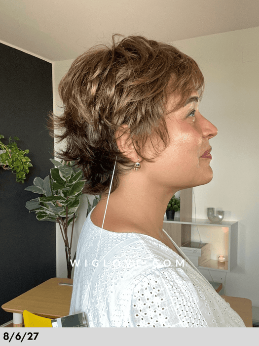 riva mono lace gisela mayer parrucca corta e scalata capello sintetico riga libera dispositivo medico lacefront