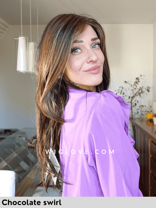 robin noriko parrucca lunga liscia e scalata in fibra sintetica tradizionale 100% fatta a macchina