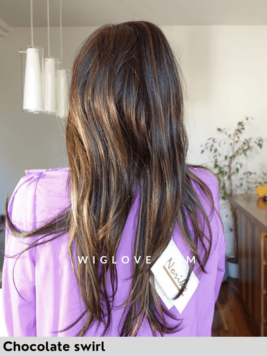 robin noriko parrucca lunga liscia e scalata in fibra sintetica tradizionale 100% fatta a macchina