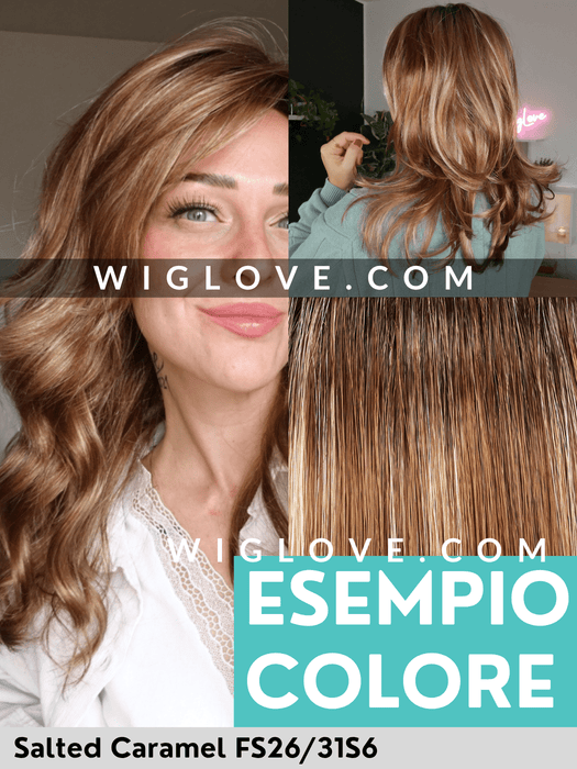 OLIVIA - 100% fatta a mano, attaccatura naturale, riga libera - Wig Love - Parrucca SinteticaSalted Caramel