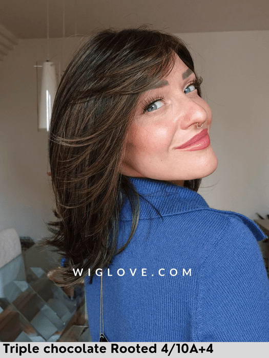 santa barbara belle tress parrucca media e scalata fibra sintetica termoresistente lacefront riga sinistra city collection piega liscia parrucca piastrabile volume basso