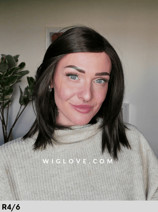 shai parrucca sintetica liscia alle spalle scalata con attaccatura naturale e riga sinistra lacefront monofilamento riga sinistra swiss lace+ collection