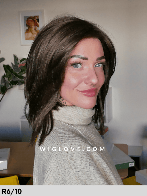 sky parrucca sintetica liscia alle spalle scalata con attaccatura naturale e riga sinistra lacefront monofilamento riga sinistra estetica designs 