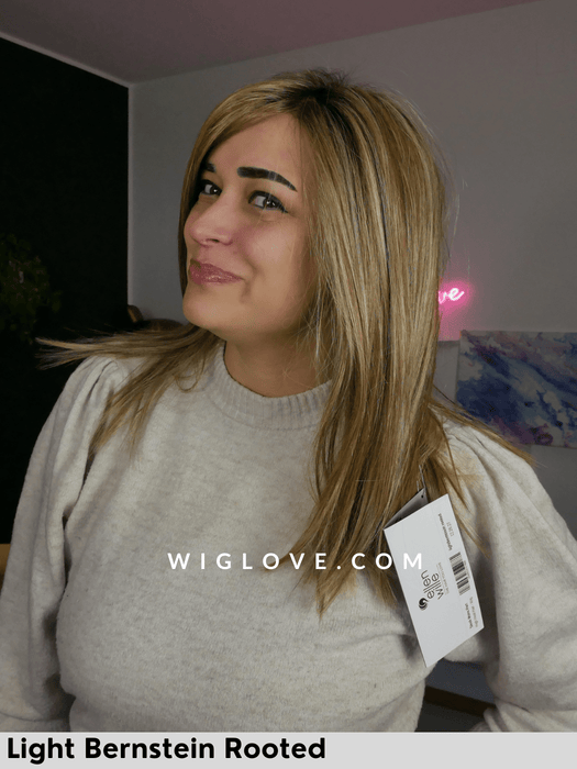 sleek ellen wille parrucca lunga e scalata piega liscia n fibra termoresistente con attaccatura naturale lacefront riga centrale monofilamento riga