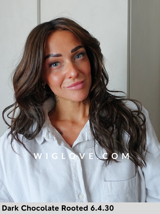 SPARKLE DELUXE - attaccatura naturale, riga libera, fatta a mano - Wig Love - Parrucca SinteticaDark Chocolate Rooted