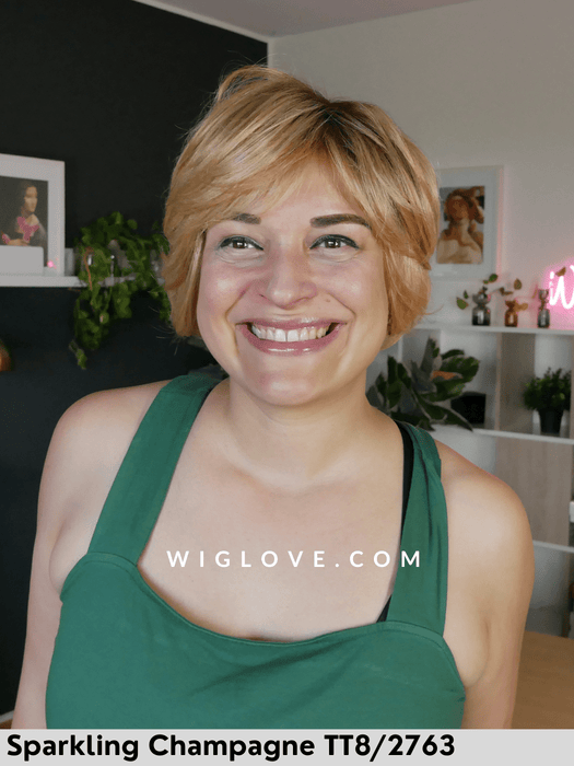 supreme short gisela mayer parrucca capelli misti corta scalata fatta a mano lacefront poliuretano antiscivolo, monofilamento, riga libera 