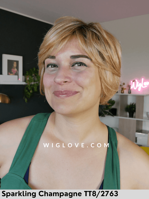 supreme short gisela mayer parrucca capelli misti corta scalata fatta a mano lacefront poliuretano antiscivolo, monofilamento, riga libera 