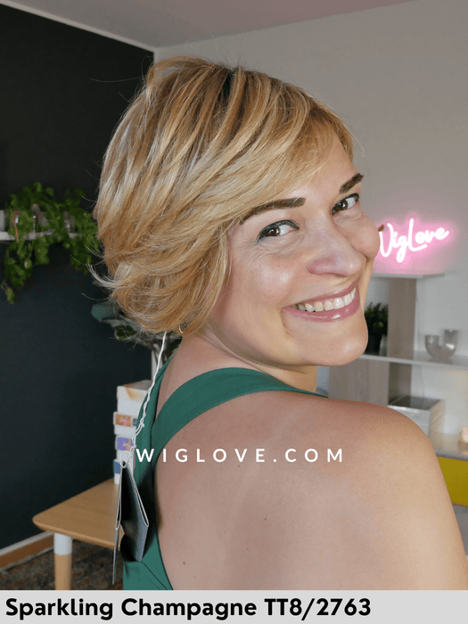 supreme short gisela mayer parrucca capelli misti corta scalata fatta a mano lacefront poliuretano antiscivolo, monofilamento, riga libera 