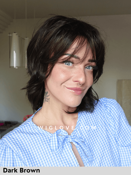 suzy gisela mayer parrucca fatta a macchina fibra sintetica tradizionale scalata con frangetta taglia M