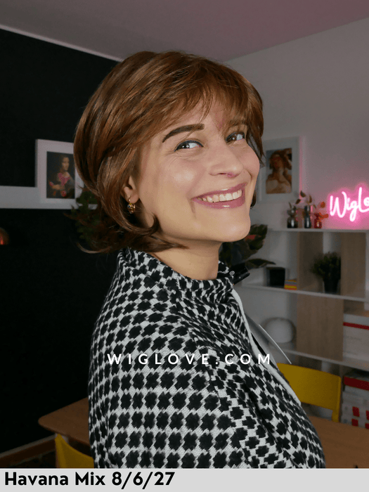 techno jane gisela mayer parrucca corta e scalata piastrabile fibra termoresistente attaccatura naturale riga libera lacefront monofilamento