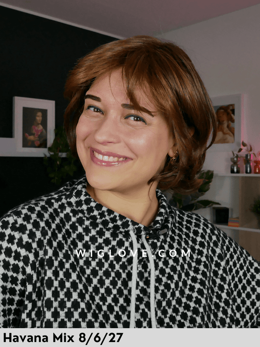 techno jane gisela mayer parrucca corta e scalata piastrabile fibra termoresistente attaccatura naturale riga libera lacefront monofilamento