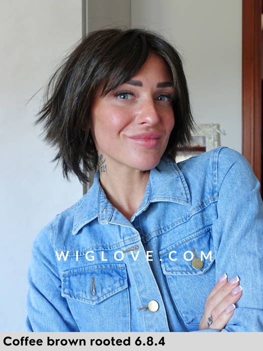 tess mono part ellen wille parrucca sintetica termoresistente lace front riga centrale frangetta piega mossa