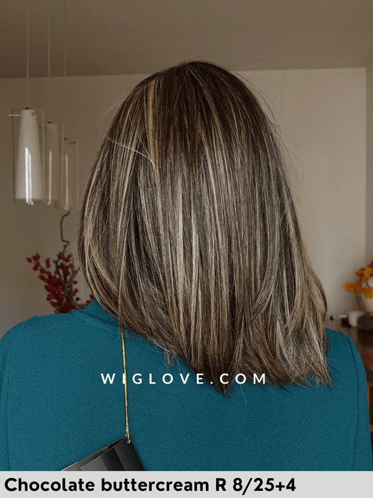 tiffany parrucca sintetica termoresistente piega liscia con frangetta long bob belle tress chocolate buttercream R 