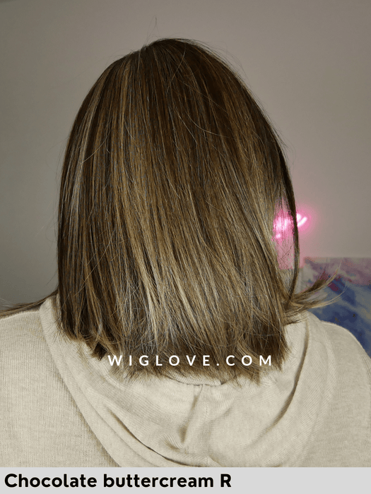 tiffany parrucca sintetica termoresistente piega liscia con frangetta long bob belle tress chocolate buttercream R 