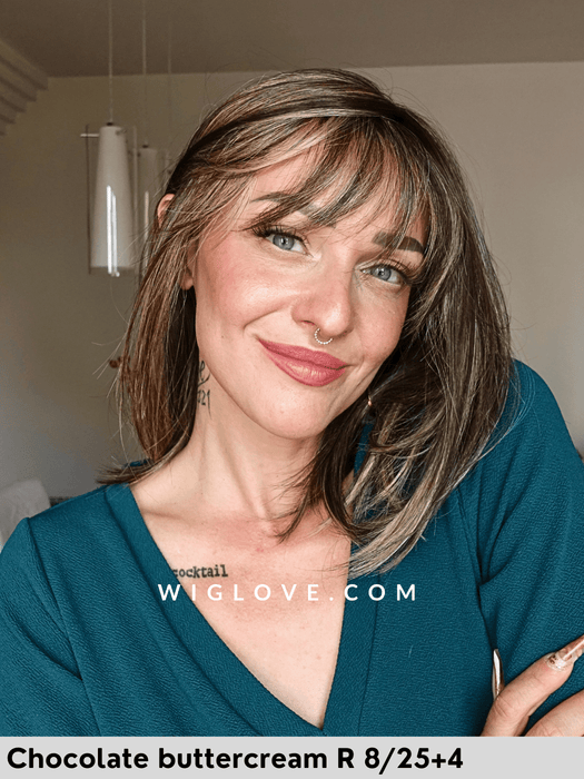 tiffany parrucca sintetica termoresistente piega liscia con frangetta long bob belle tress chocolate buttercream R 