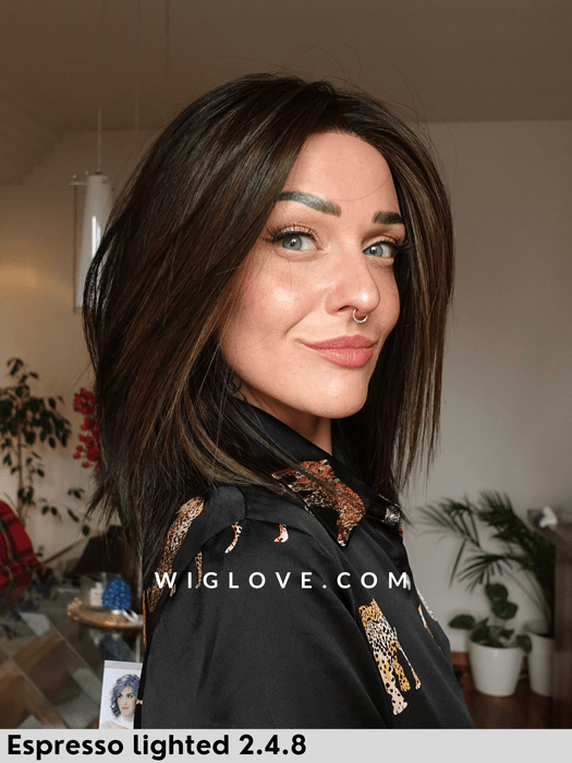 treasure soft ellen wille parrucca dispositivo medico fibra sintetica termoresistente fatta a mano lacefront riga centrale doppio monofilamento taglia M piega liscia long bob