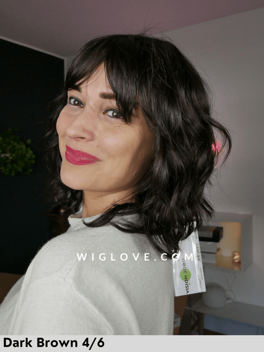 vision rock gisela mayer parrucca mossa con frangetta in fibra sintetica tradizionale fatta a macchina monofilamento al vortice.