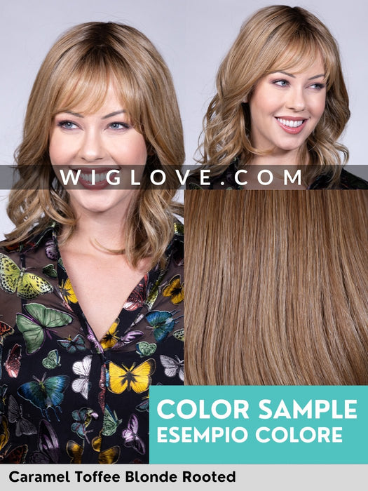 WINDTOUR - attaccatura estesa, doppio monofilamento, antiscivolo, retro chiuso - Wig Love - Parrucca SinteticaCaramel Toffee Blonde Rooted