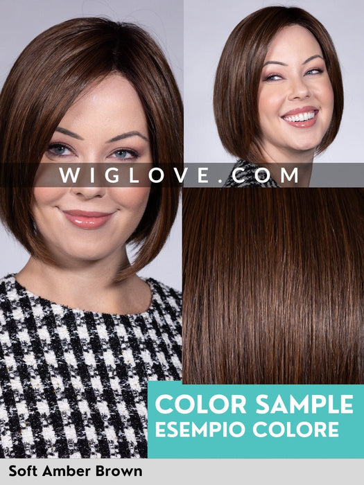 WINDTOUR - attaccatura estesa, doppio monofilamento, antiscivolo, retro chiuso - Wig Love - Parrucca SinteticaSoft Amber Brown Rooted
