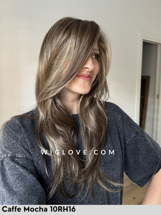 zara lite jon renau parrucca sintetica lunga e scalata 100% fatta a mano lacefront attaccatura naturale riga libera monofilamento retro chiuso poliuretano