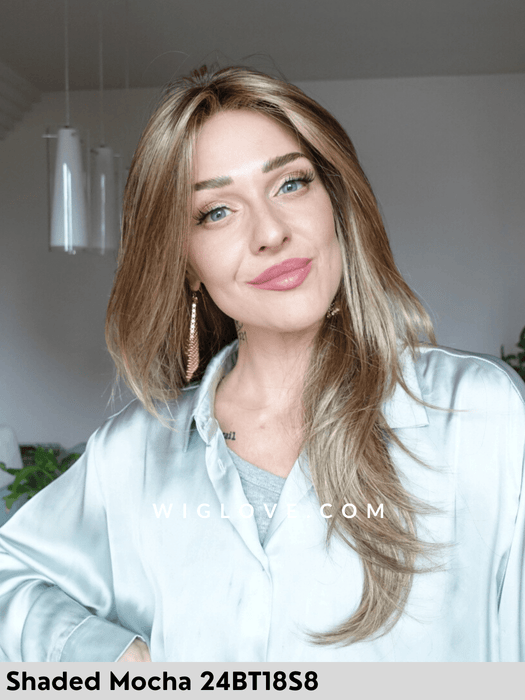 zara jon renau parrucca sintetica lunga e scalata lacefront attaccatura naturale riga libera monofilamento retro aperto e fatto a macchina 