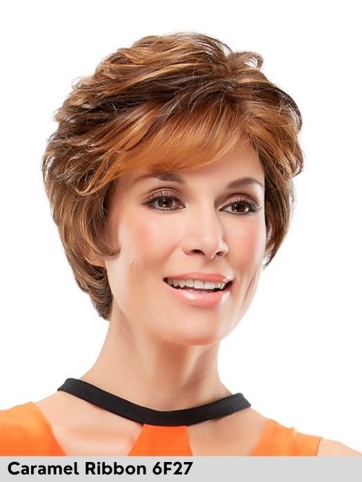 Judi di Jon Renau parrucca sintetica termoresistente corta resistente al calore colore Caramel Ribbon per perdita o assottigliamento di capelli dovuto ad alopecia o tumore