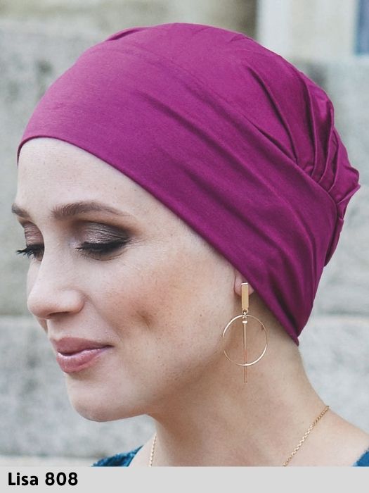 Turbante Lisa di Gisela Mayer tinta unita con fascia fantasia a parte per perdita di capelli dovuta ad alopecia o tumore