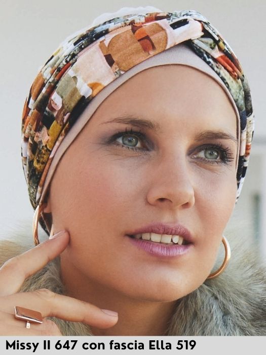 Turbante Missy II di Gisela Mayer tinta unita con fascia a parte per caduta di capelli dovuta ad alopecia o tumore